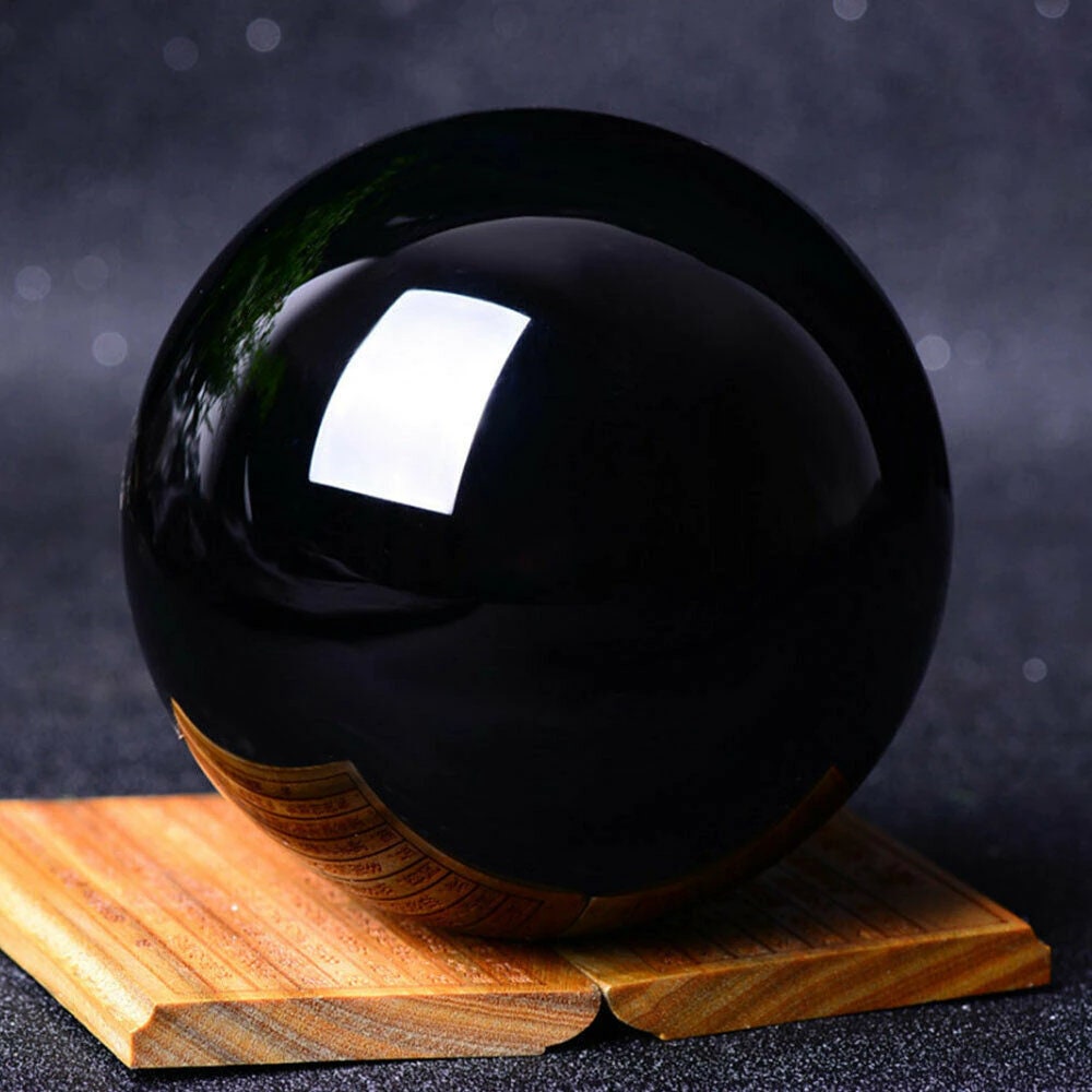 Natural Quartz Crystal Black Obsidian Sphere Magic Ball Healing Stone