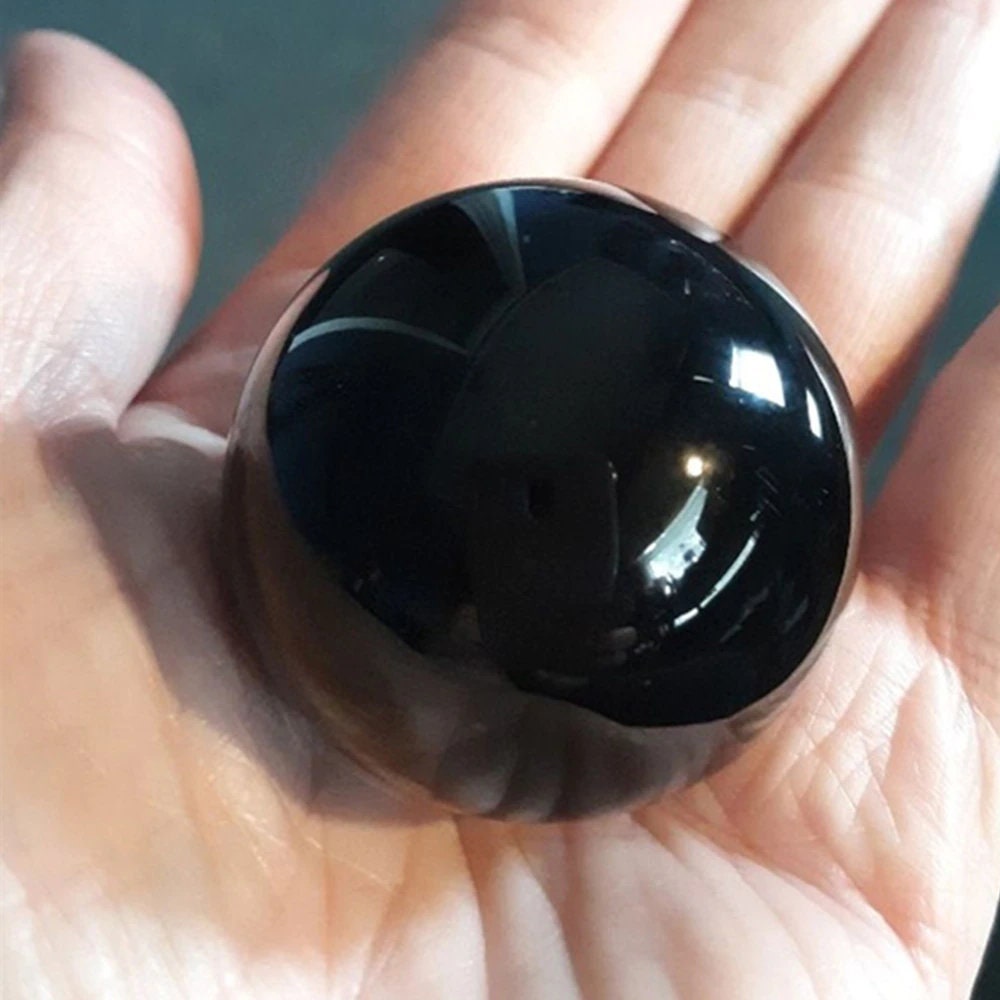 Natural Quartz Crystal Black Obsidian Sphere Magic Ball Healing Stone