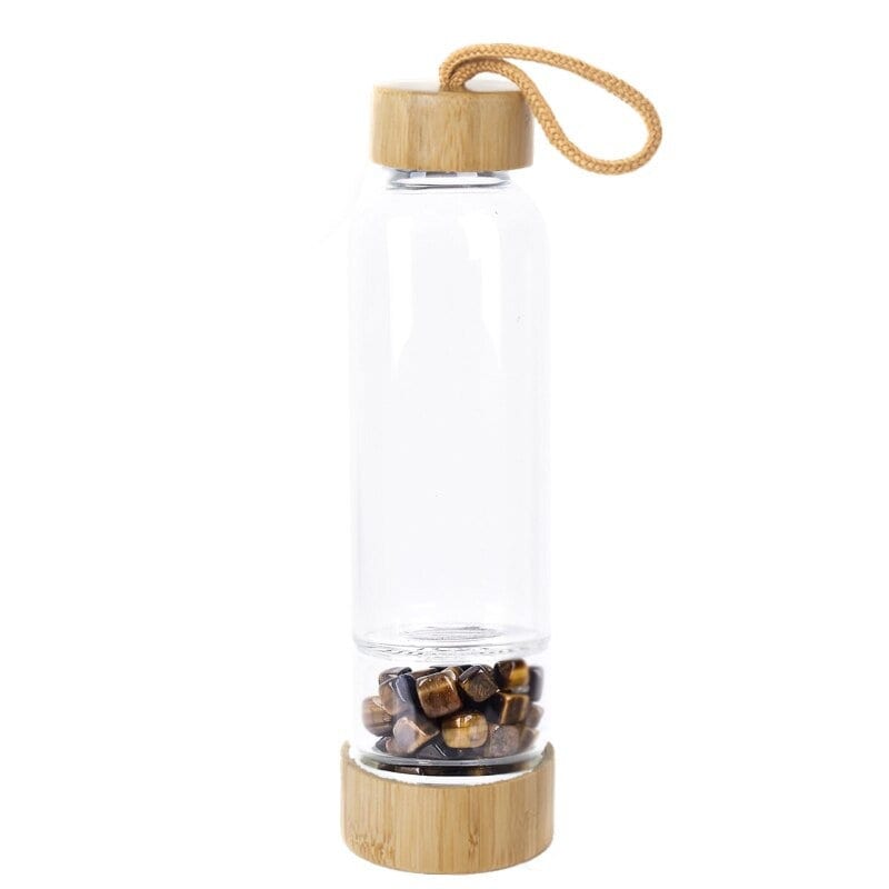 Natural Crystal Infused Drinking Bamboo Water Bottle Quartz Crystal