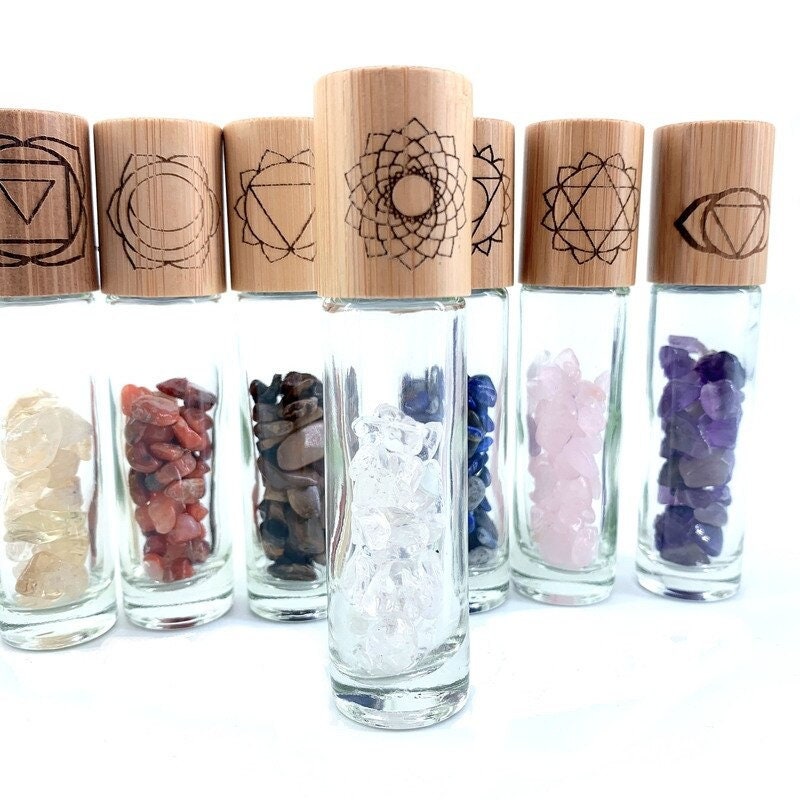 7 Pcs Set Crystal Chip Essential Oil Roller Chakra Stones Bottle