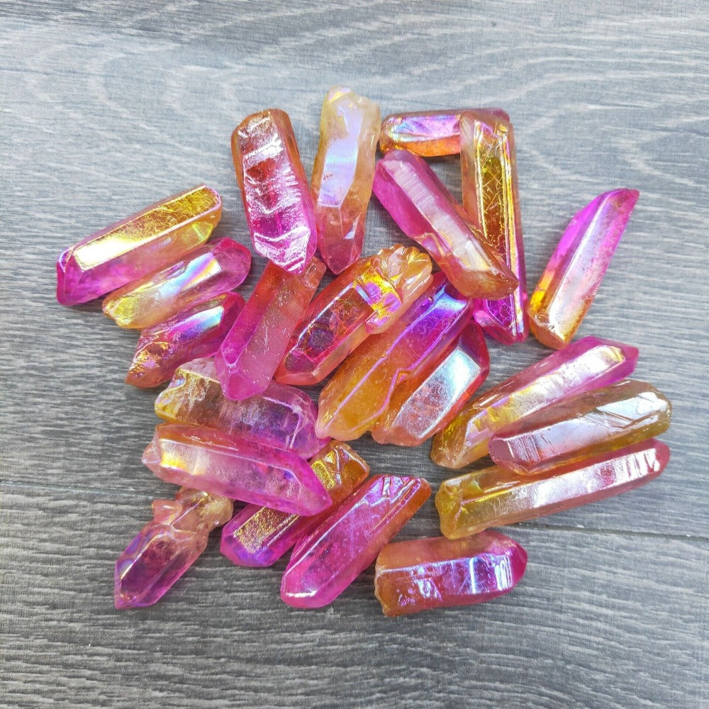 Natural Angel Aura Pink Yellow Tune Quartz Crystals