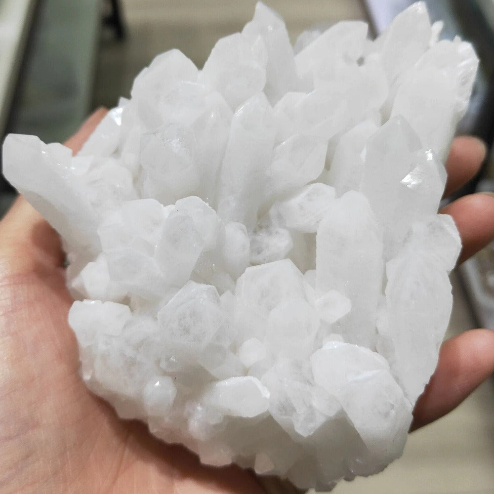 Natural White Chrysanthemum Rock Quartz Crystal Cluster