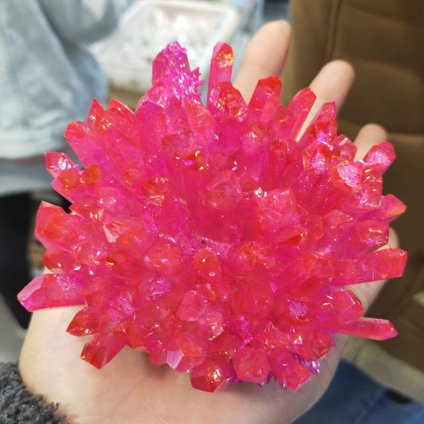 Natural Electroplate Red Aura Quartz Crystal Cluster