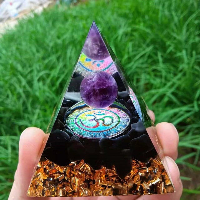 Natural Tiger Eye Orgonite Pyramid Healing Energy Meditation Stone