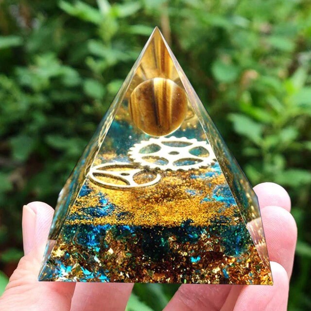 Tiger Eye Tree Of Life Natural Orgonite Pyramid Healing Energy Generator