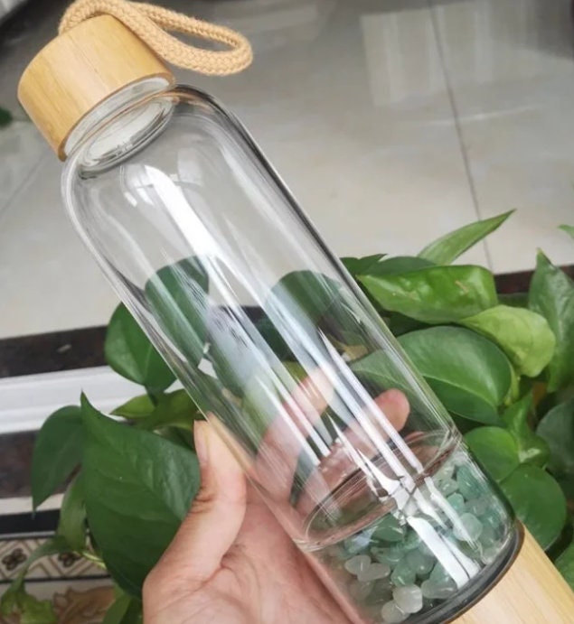 Natural Crystal Quartz Healing Energy Stones Elixir Drink Water Bottle