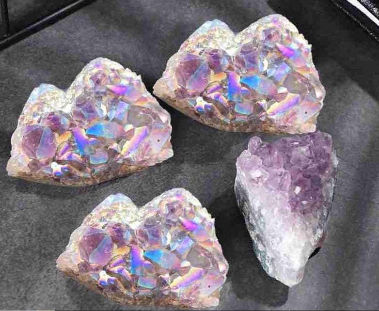 Natural Rainbow Angel Aura Crazy Amethyst Cluster