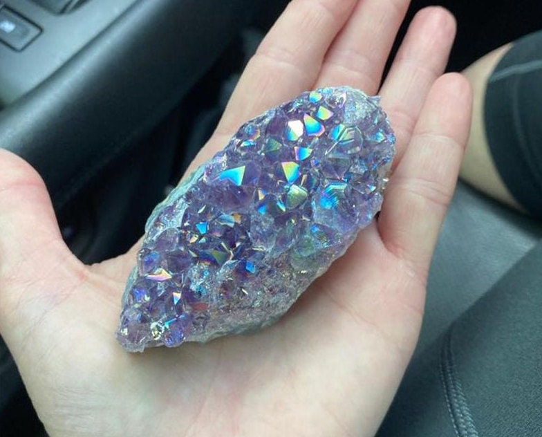 Natural Rainbow Angel Aura Crazy Amethyst Cluster