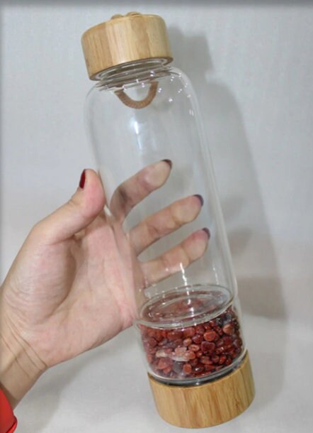 Natural Red Agate Blue Fluorite Crystal Quartz Infused Water Bottle