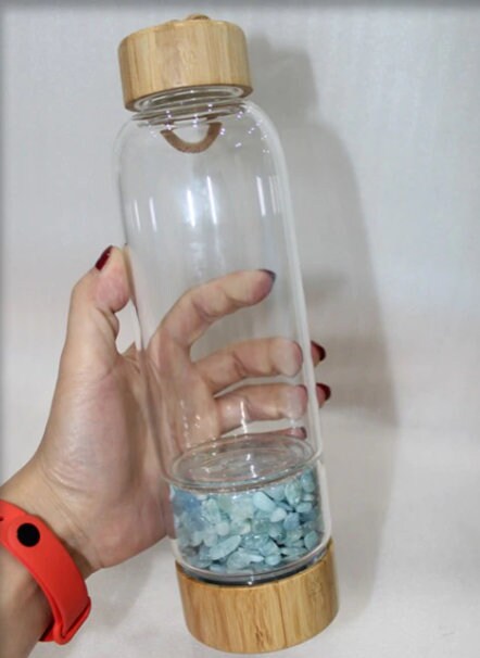 Natural Red Agate Blue Fluorite Crystal Quartz Infused Water Bottle