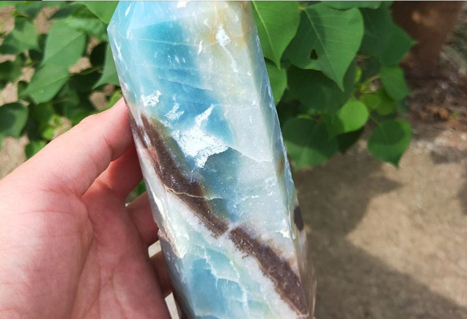 Natural Caribbean Calcite Sky Blue Onyx Quartz Crystal Meditation Wand