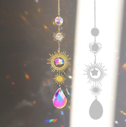 Crystal Wind Chime Moon Sun Dream Catcher Rainbow Chaser