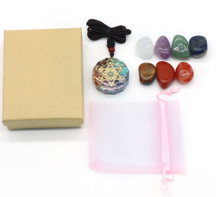 Natural Orgone 7 Chakra Healing Crystals Quartz Necklace Pendant Kit