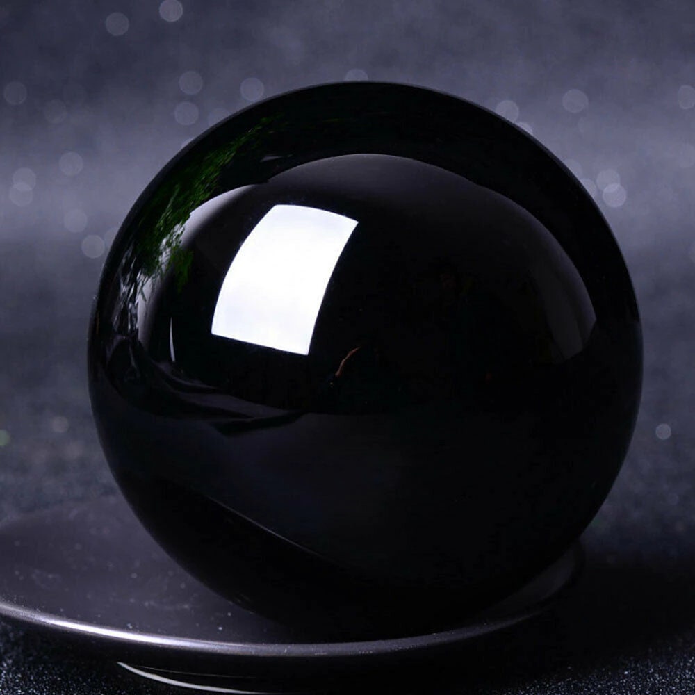 Natural Quartz Crystal Black Obsidian Sphere Magic Ball Healing Stone