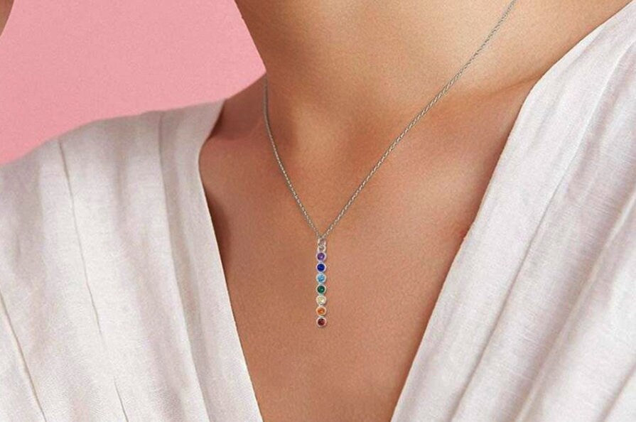 Natural Crystal Rainbow 7 Chakra Balancing Necklace Yoga Jewelry