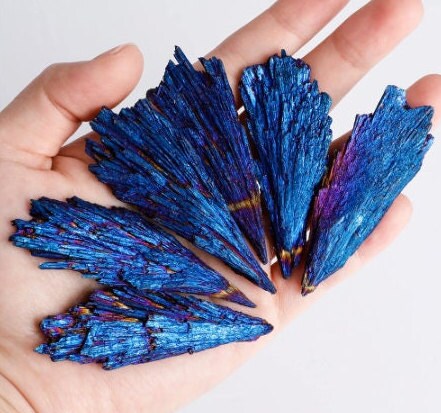 Natural Tourmaline Aura Stones Black Blue Quartz Crystal Tail