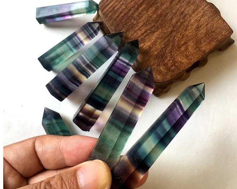 Natural Fluorite Crystal Quartz Points Wand Meditation Specimen