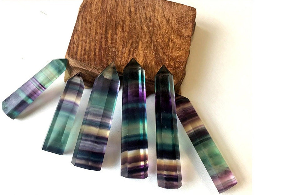 Natural Fluorite Crystal Quartz Points Wand Meditation Specimen