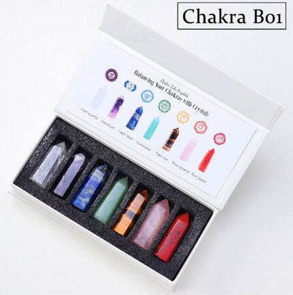 Natural Stone Chakras Quartz Balances Energy Crystal Point Set