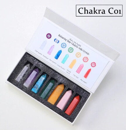 Natural Stone Chakras Quartz Balances Energy Crystal Point Set