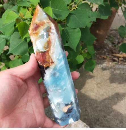 Natural Caribbean Calcite Sky Blue Onyx Quartz Crystal Meditation Wand