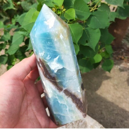 Natural Caribbean Calcite Sky Blue Onyx Quartz Crystal Meditation Wand