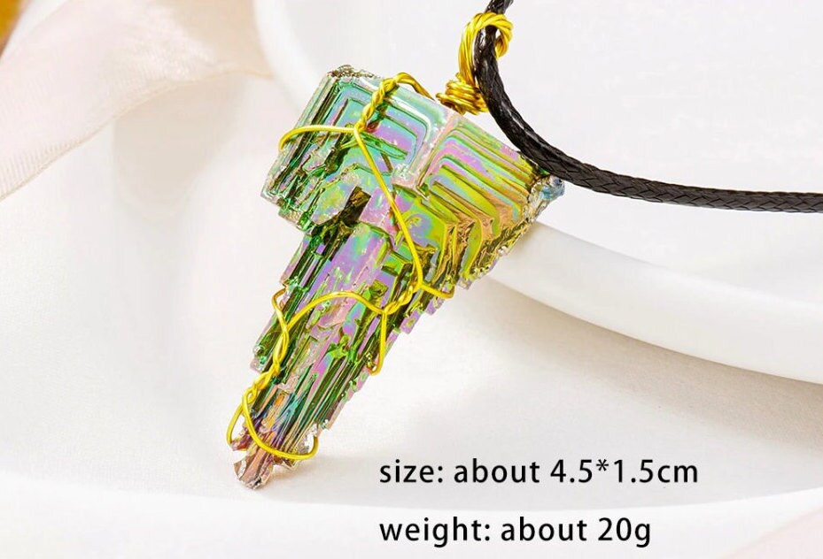 Natural Raw Crystal Quartz Bismuth Ore Pendant Protection Necklace