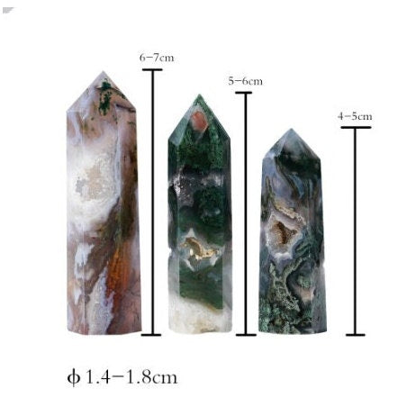 Natural Raw Moss Agate Crystal Healing Stone Tower