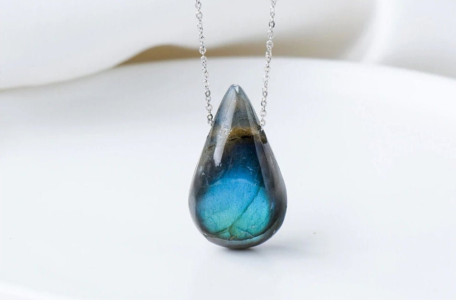 Natural Labradorite Crystal Pendant Necklace Healing Moonstone