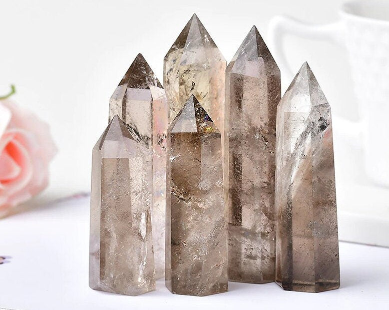 Natural Smoky Quartz Crystal Point Obelisk Wand Tower