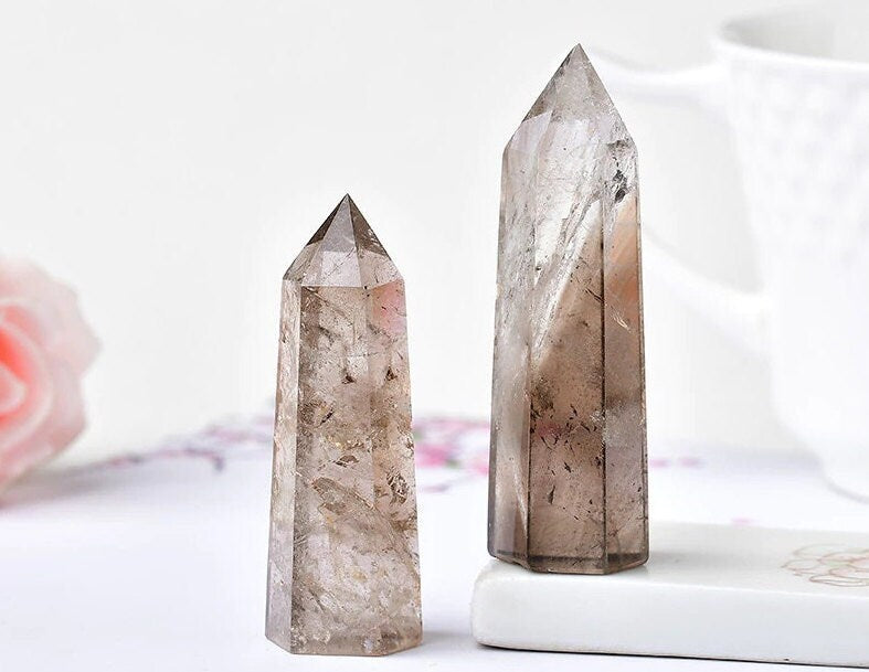 Natural Smoky Quartz Crystal Point Obelisk Wand Tower