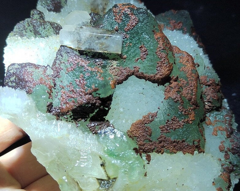 Natural Columnar Aurora Calcite Stepped Green Fluorite Crystal Cluster