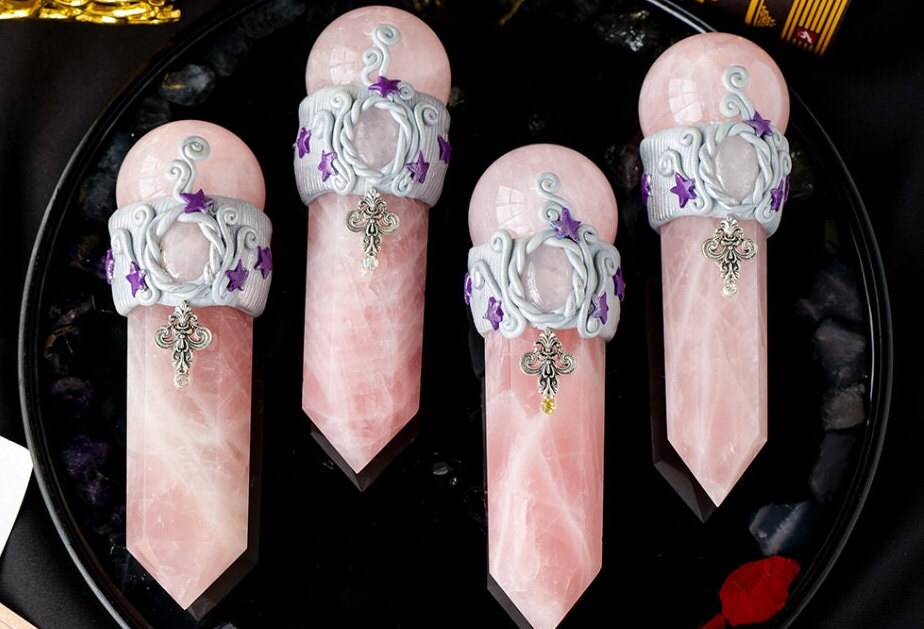 Natural Rose Quartz Witchcraft & Divination Magic Wand