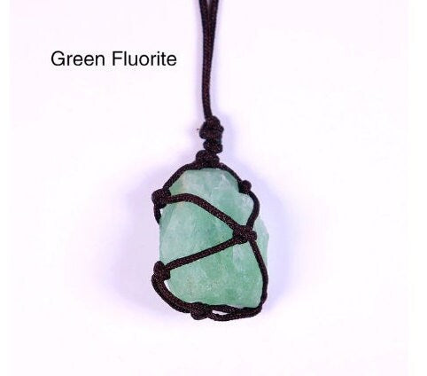 Natural Raw Quartz Crystal Necklace Net Pocket Pendant