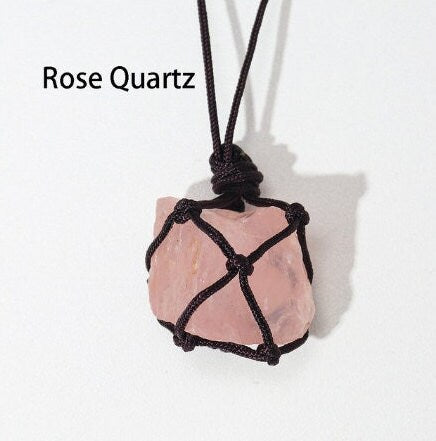 Natural Raw Quartz Crystal Necklace Net Pocket Pendant