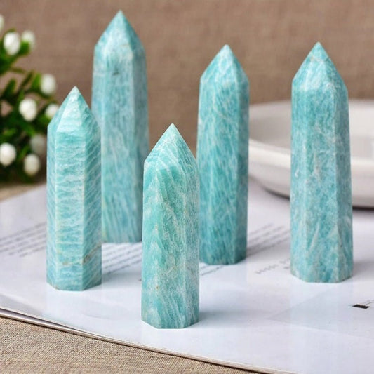 Natural Amazonite Crystal Point Tower Healing Obelisk Reseda Quartz