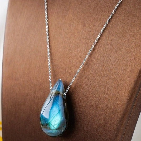 Natural Labradorite Crystal Pendant Necklace Healing Moonstone