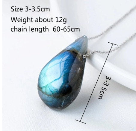 Natural Labradorite Crystal Pendant Necklace Healing Moonstone