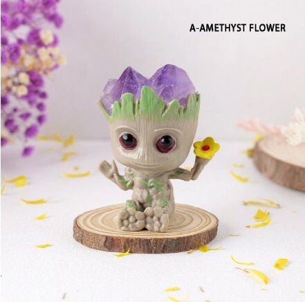 Natural Crystals Groot Character Flowers Healing Ornament