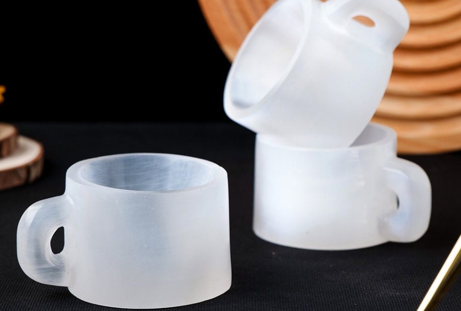 Handmade Pure Natural White Selenite Crystal Healing Stone Cup