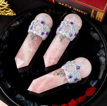 Natural Rose Quartz Witchcraft & Divination Magic Wand