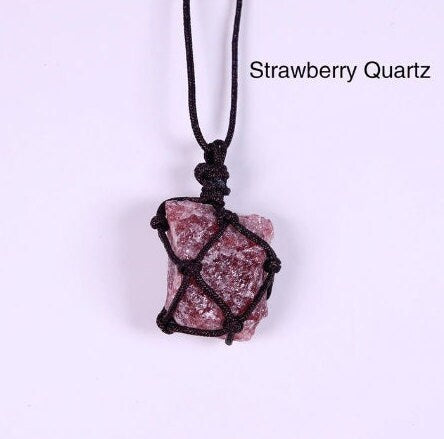 Natural Raw Quartz Crystal Necklace Net Pocket Pendant