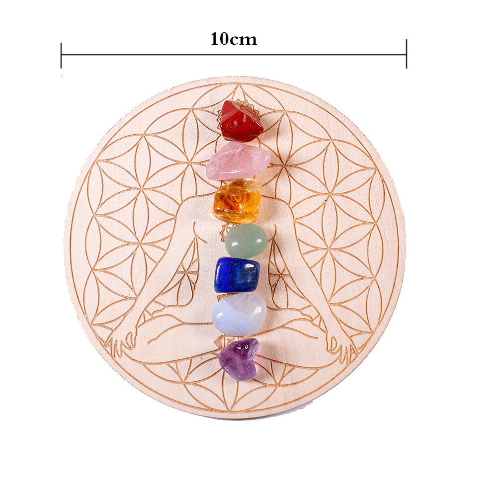 Natural Crystal Seven Chakra Healing Stone Star Array Wood Plate