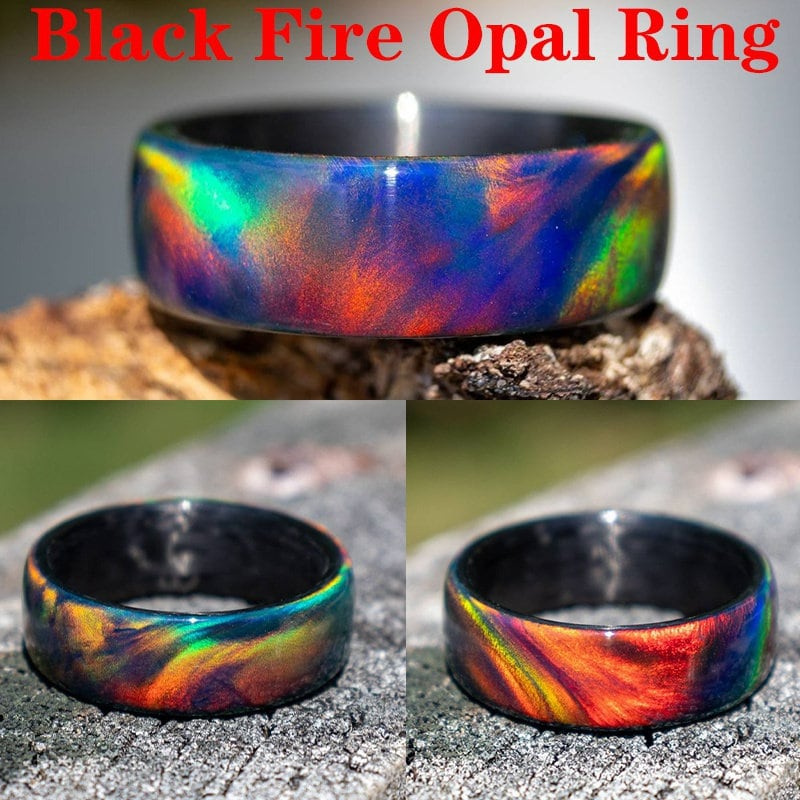 Natural Rainbow  Iridescent Color Changing Energy Opal Ring