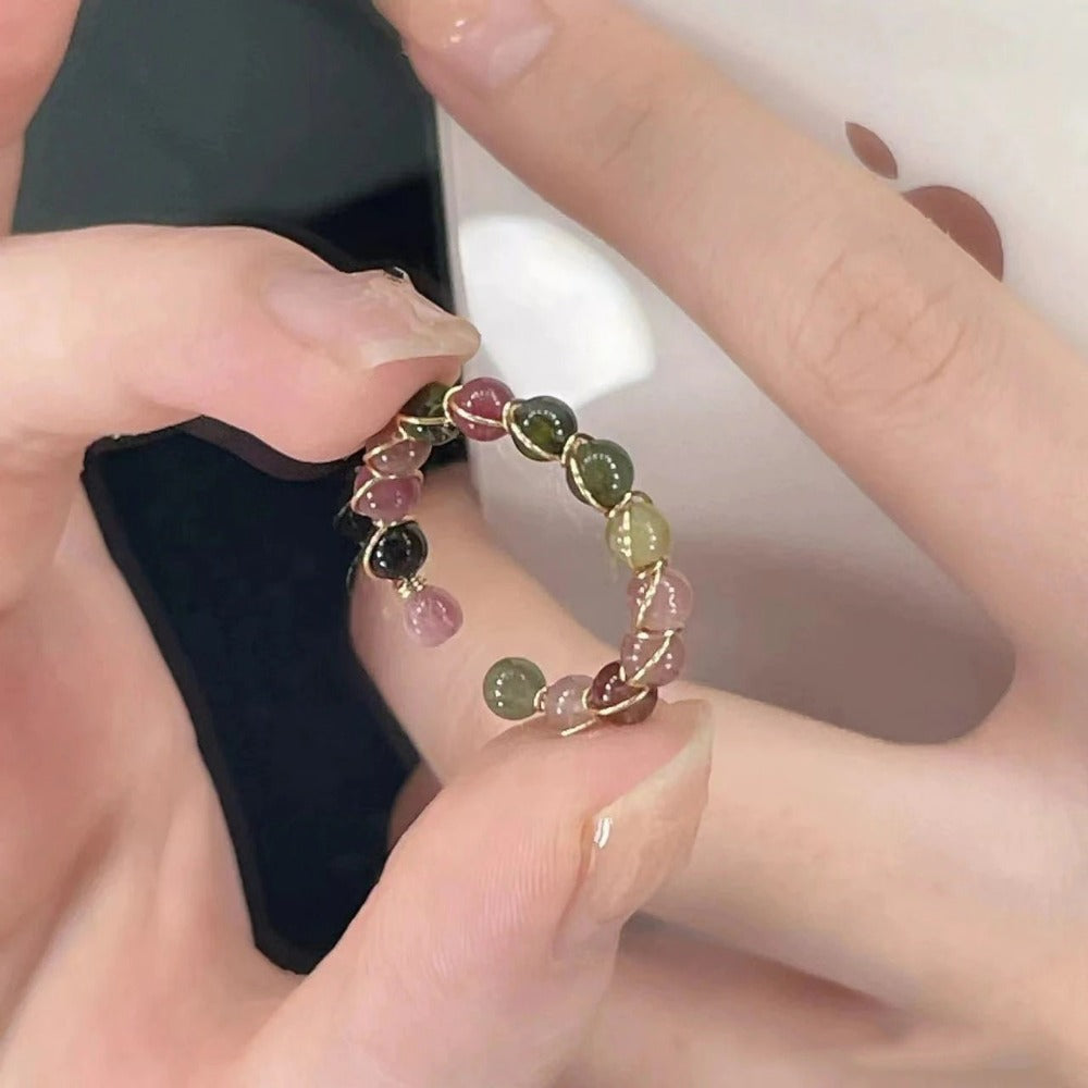Women Jewelry  Tourmaline Ring  Rainbow Ring  Natural Stone  Natural Gemstone  Natural Crystal Ring