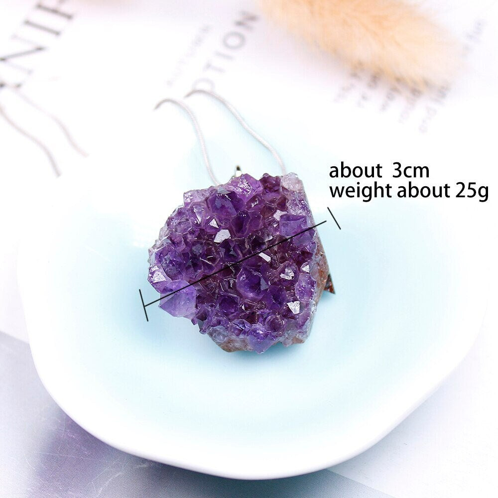 Natural Raw Amethyst Quartz Crystal Purple Cluster Pendant Necklace