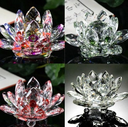 Beautiful Quartz Crystal Lotus Flower Ornament Home Décor