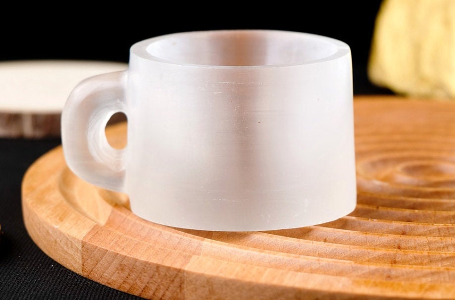 Handmade Pure Natural White Selenite Crystal Healing Stone Cup