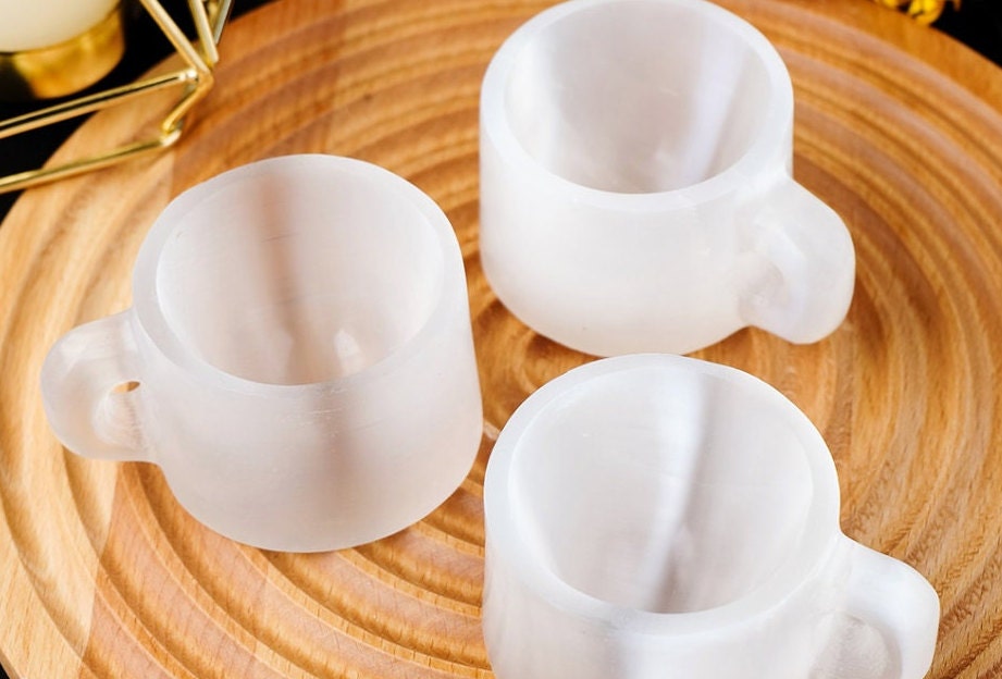 Handmade Pure Natural White Selenite Crystal Healing Stone Cup