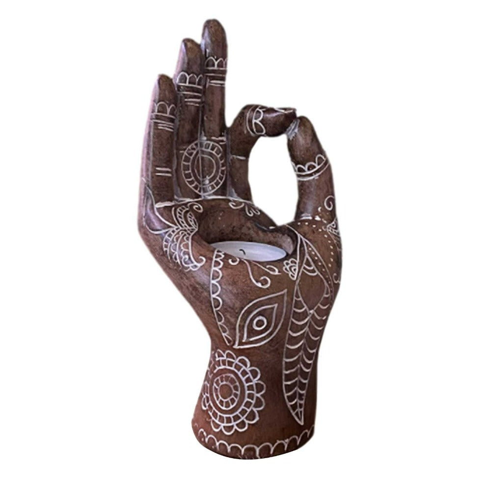 Zen Mudra Buddha Hand Figurine Candle Holder Yoga Meditation Decor